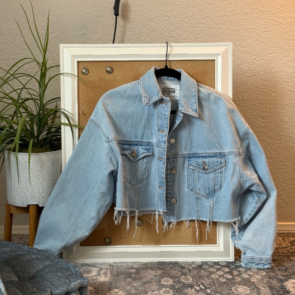 Zara Light Blue Distressed Denim Jacket